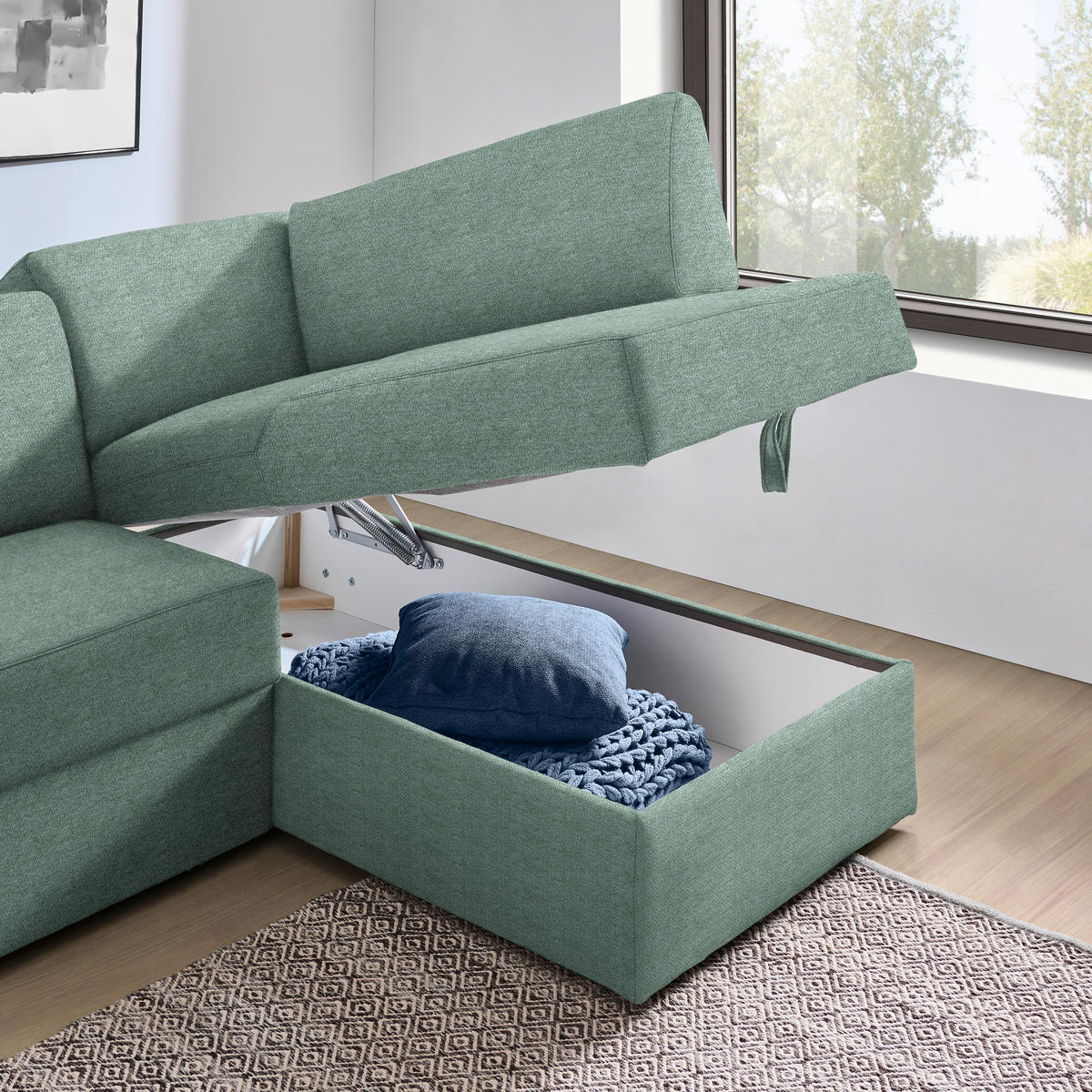 ECKSOFA in Webstoff Türkis  - Türkis/Schwarz, Konventionell, Kunststoff/Textil (224/165cm) - Xora