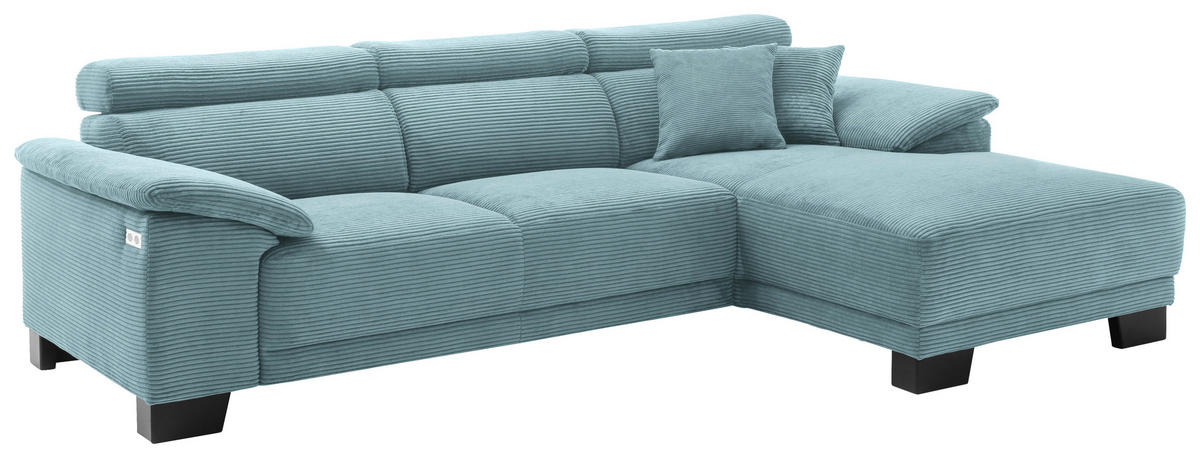 ECKSOFA in Cord Hellblau  - Schwarz/Hellblau, Design, Holz/Textil (270/174cm) - Pure Home Lifestyle