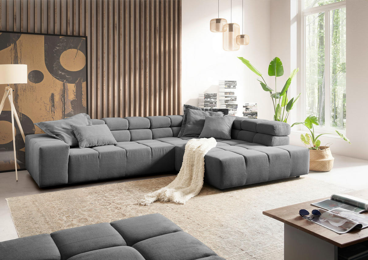 HOCKER in Textil Grau  - Schwarz/Grau, Design, Kunststoff/Textil (107/39/107cm) - Hom`in