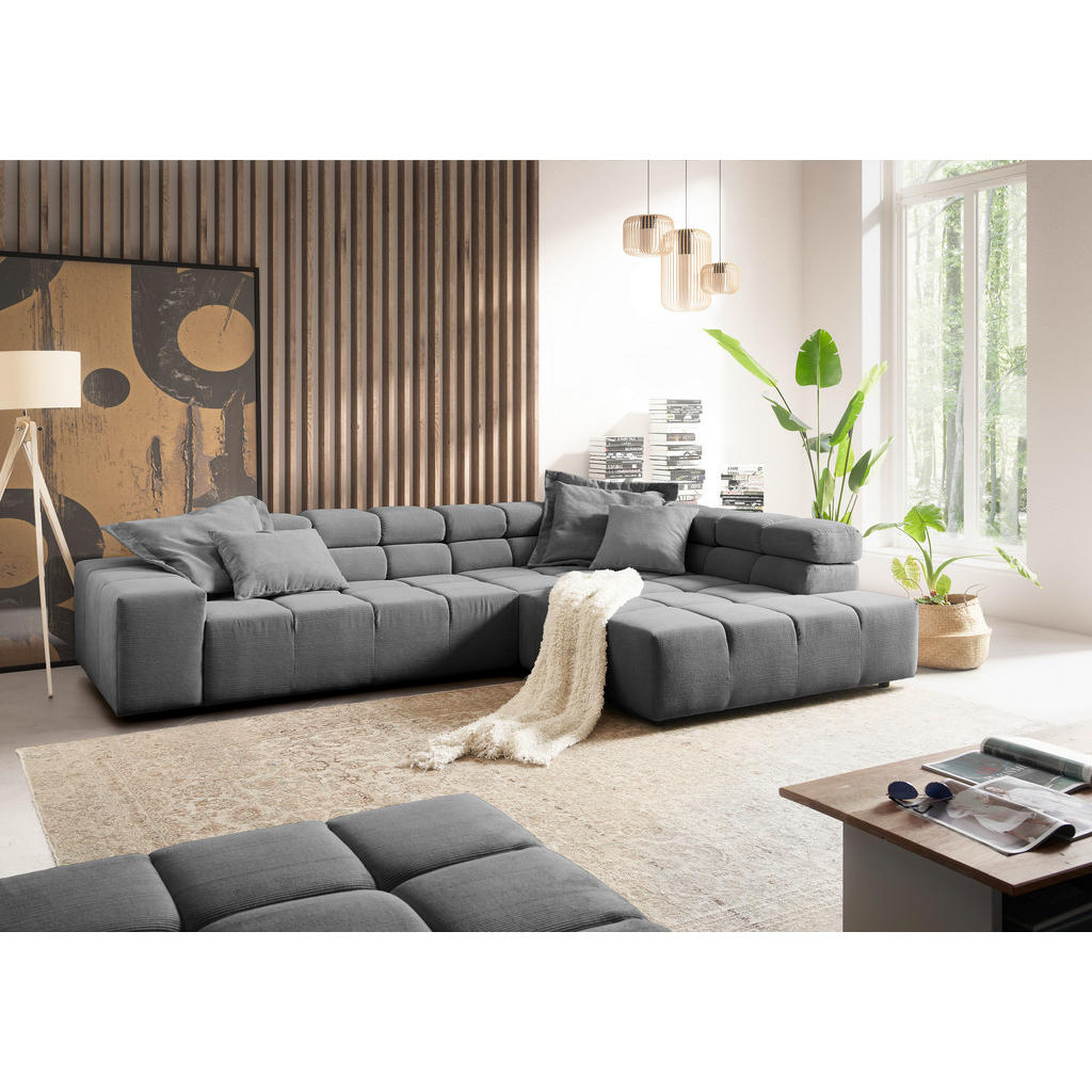 Thumbnail - Hom`in Ecksofa, Grau, Textil, 4-Sitzer, Füllung: Schaumstoff, Ottomane rechts, L-Form, 319x215 cm, Blauer Engel, Goldene...