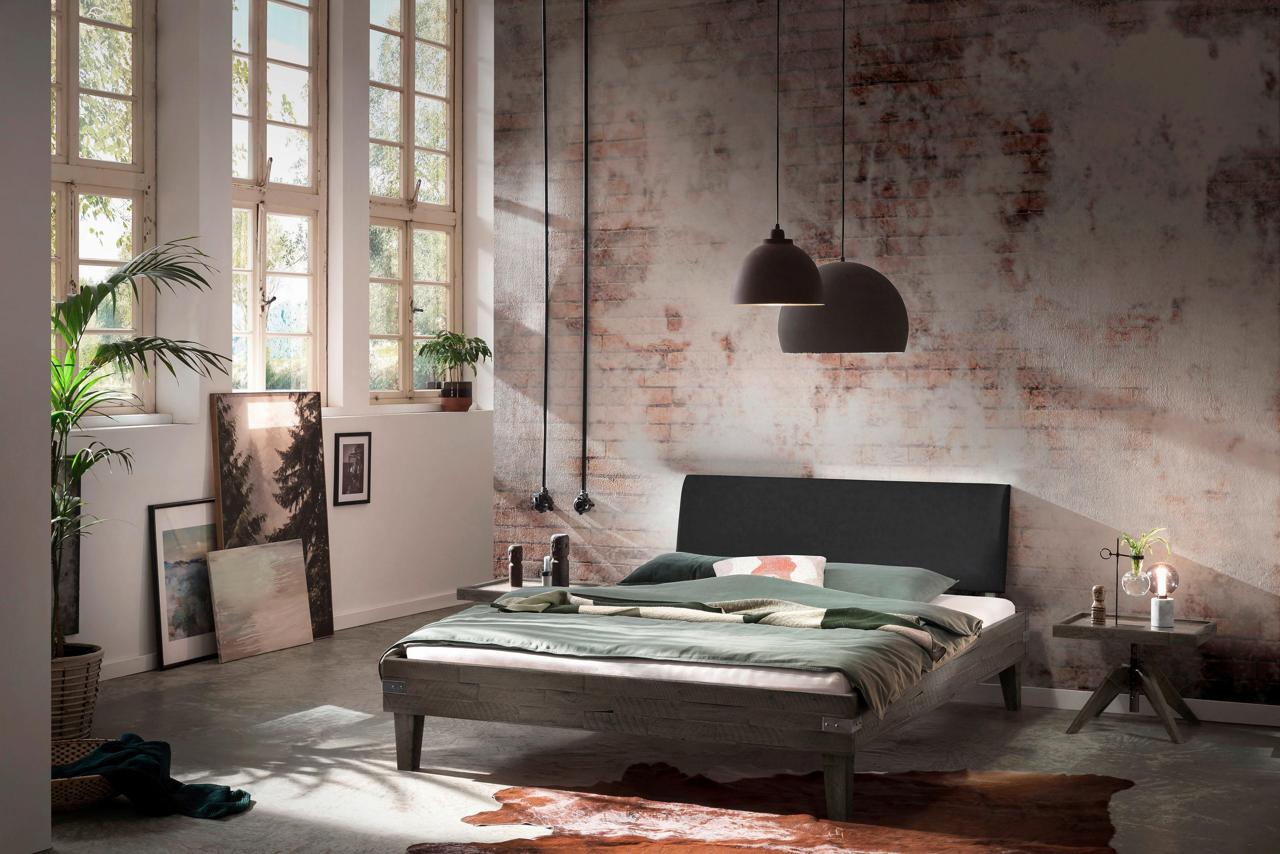BETT 200/200 cm  in Anthrazit, Akaziefarben, Dunkelgrau  - Dunkelgrau/Anthrazit, Design, Holz (200/200cm) - Hasena