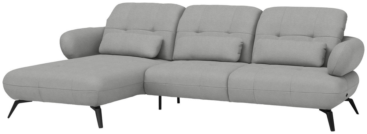 ECKSOFA Flachgewebe Hellgrau  - Hellgrau/Schwarz, Modern, Textil/Metall (180/282cm) - Novel