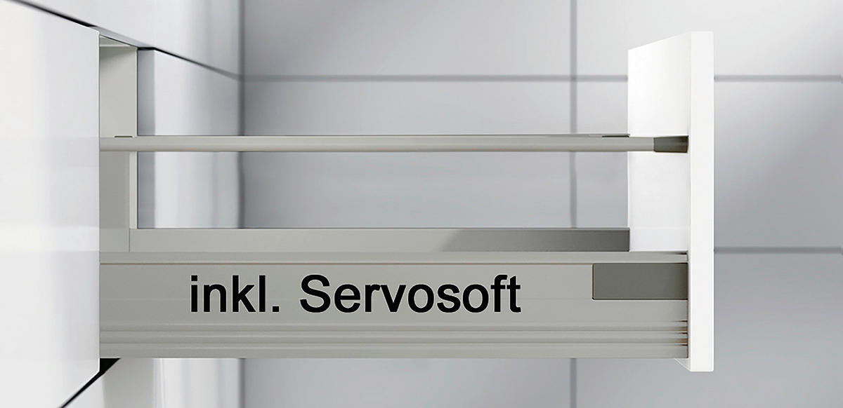 KÜCHENBLOCK 310 cm   in Weiß  - Eichefarben/Silberfarben, Trend, Holzwerkstoff/Metall (310cm) - Impuls