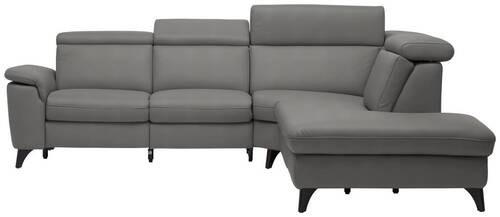 ECKSOFA in Echtleder Dunkelgrau  - Dunkelgrau/Schwarz, Design, Leder/Metall (285/239cm) - Cantus