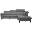 ECKSOFA in Echtleder Dunkelgrau  - Dunkelgrau/Schwarz, Design, Leder/Metall (285/239cm) - Cantus