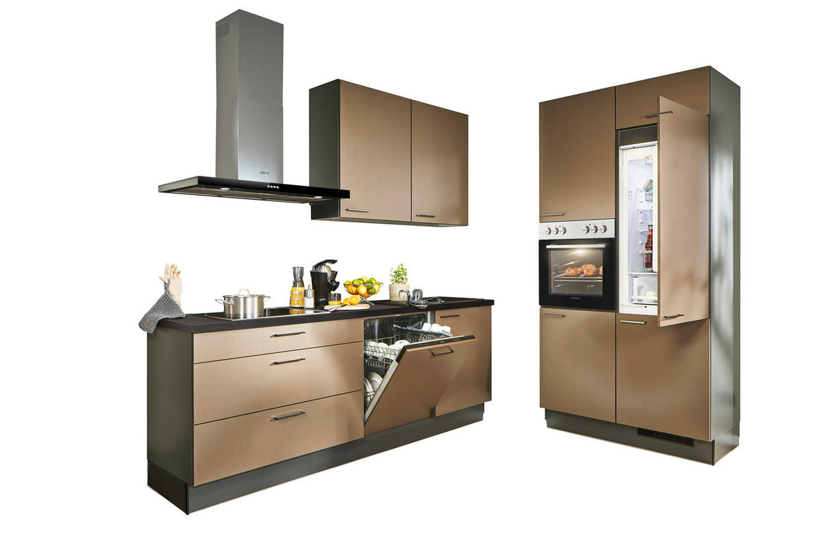 ECKKÜCHE 220/120 cm  in Graphitfarben, Schwarz, Bronzefarben  - Schwarz/Graphitfarben, Design, Holzwerkstoff/Metall (220/120cm) - Xora