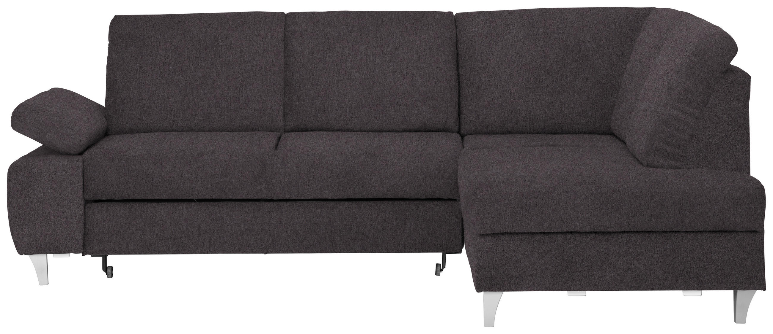 ECKSOFA in Flachgewebe Graubraun  - Graubraun/Silberfarben, Konventionell, Holz/Textil (255/186cm) - Cantus