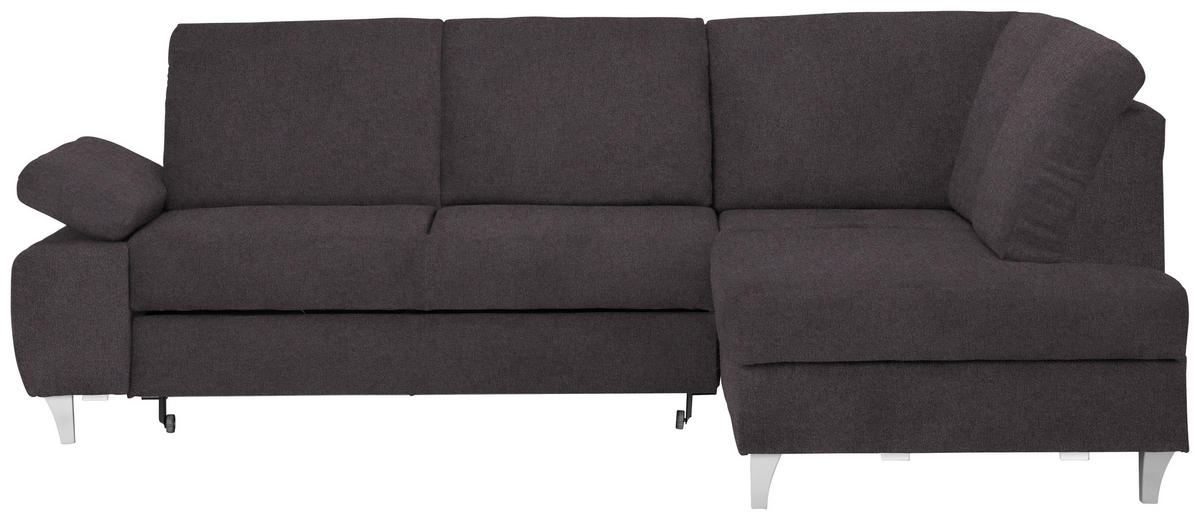 ECKSOFA in Flachgewebe Graubraun  - Graubraun/Silberfarben, Konventionell, Holz/Textil (255/186cm) - Cantus