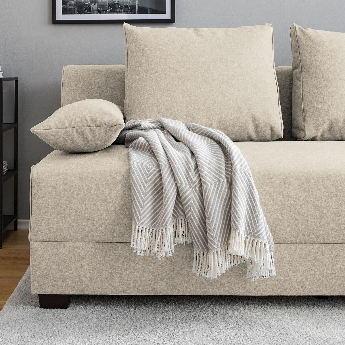 SCHLAFSOFA in Webstoff Creme  - Dunkelbraun/Creme, Design, Holz/Textil (202/85/110cm) - MID.YOU