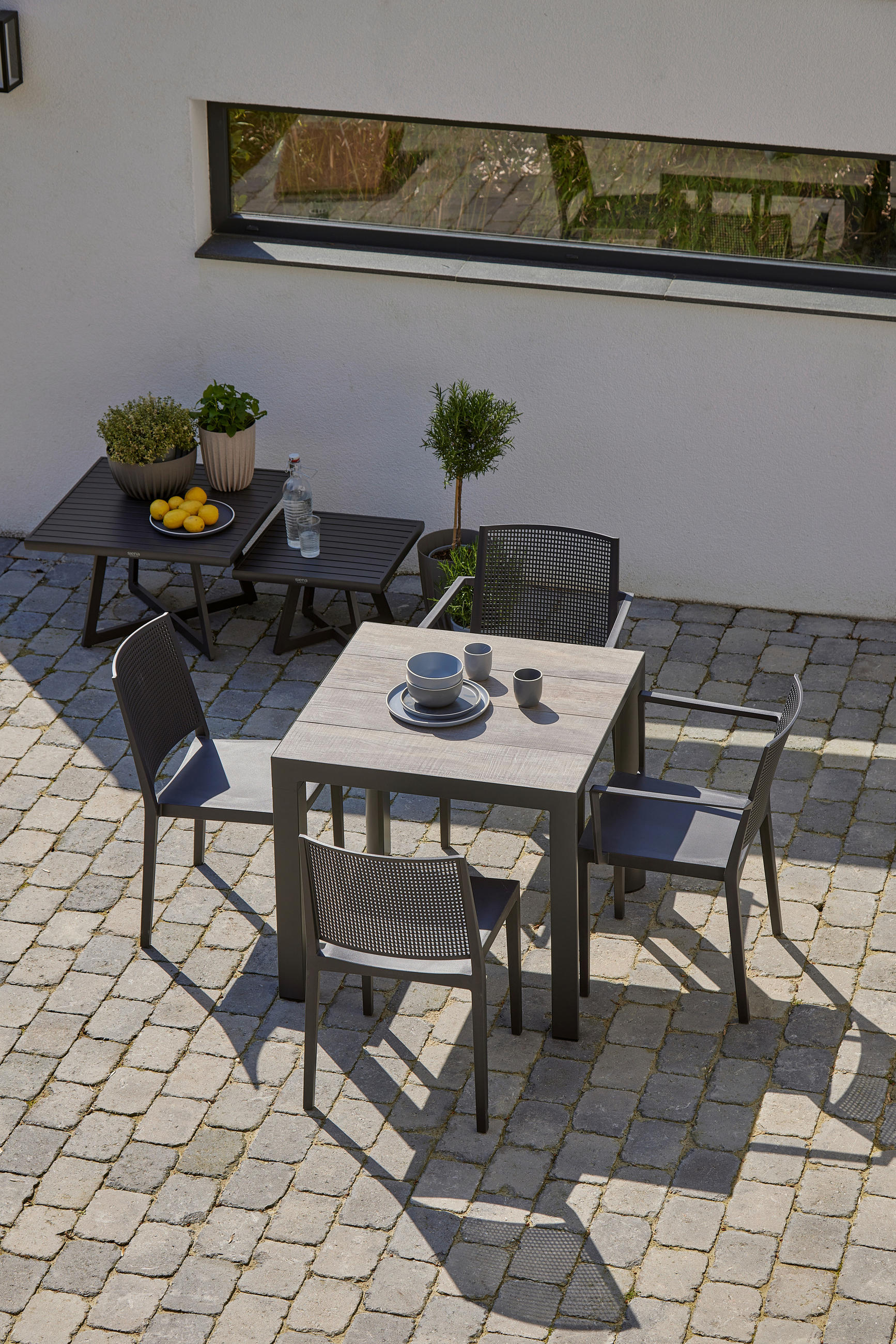 Thumbnail - Siena Garden Gartentisch, Anthrazit, Graubraun, Metall, quadratisch, 80x74x80 cm, höhenverstellbar, UV-beständig, wetter...