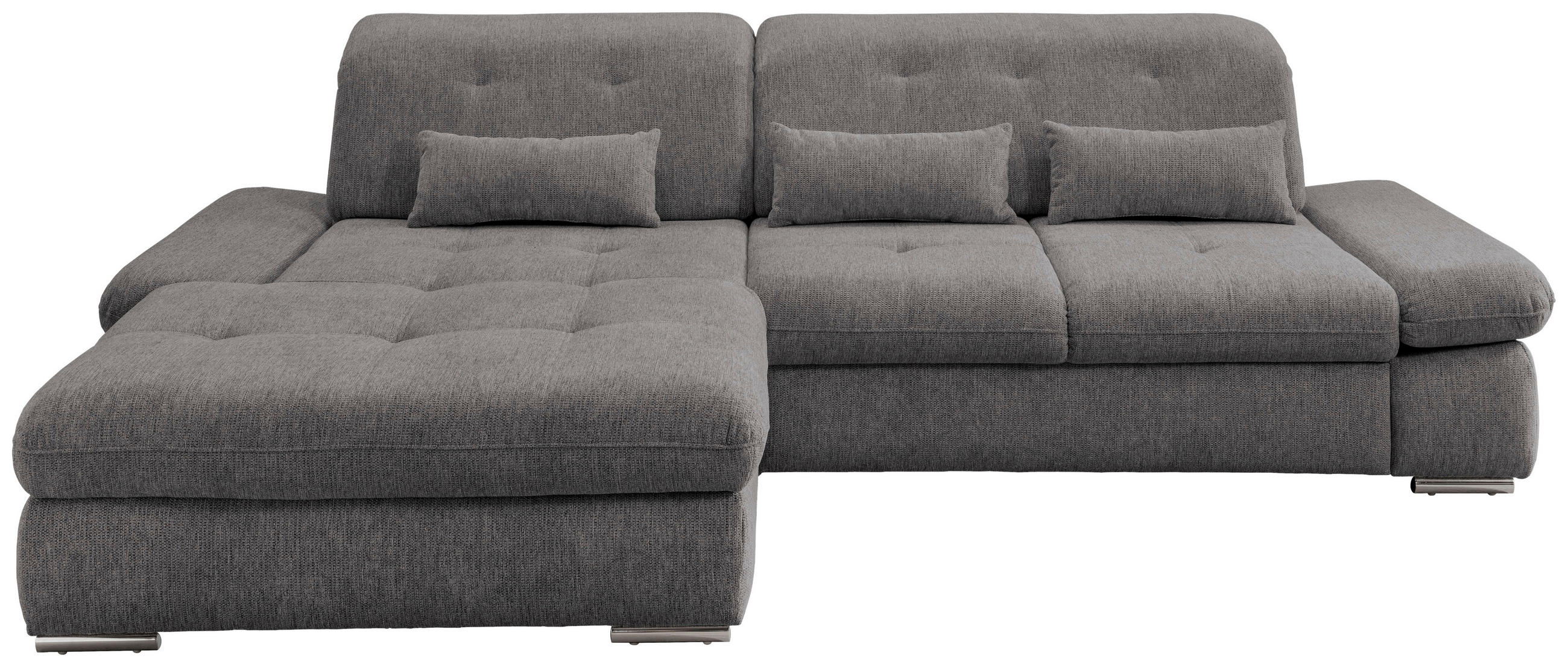 ECKSOFA Graubraun Chenille - Chromfarben/Graubraun, Design, Textil/Metall (196/300cm) - Livetastic