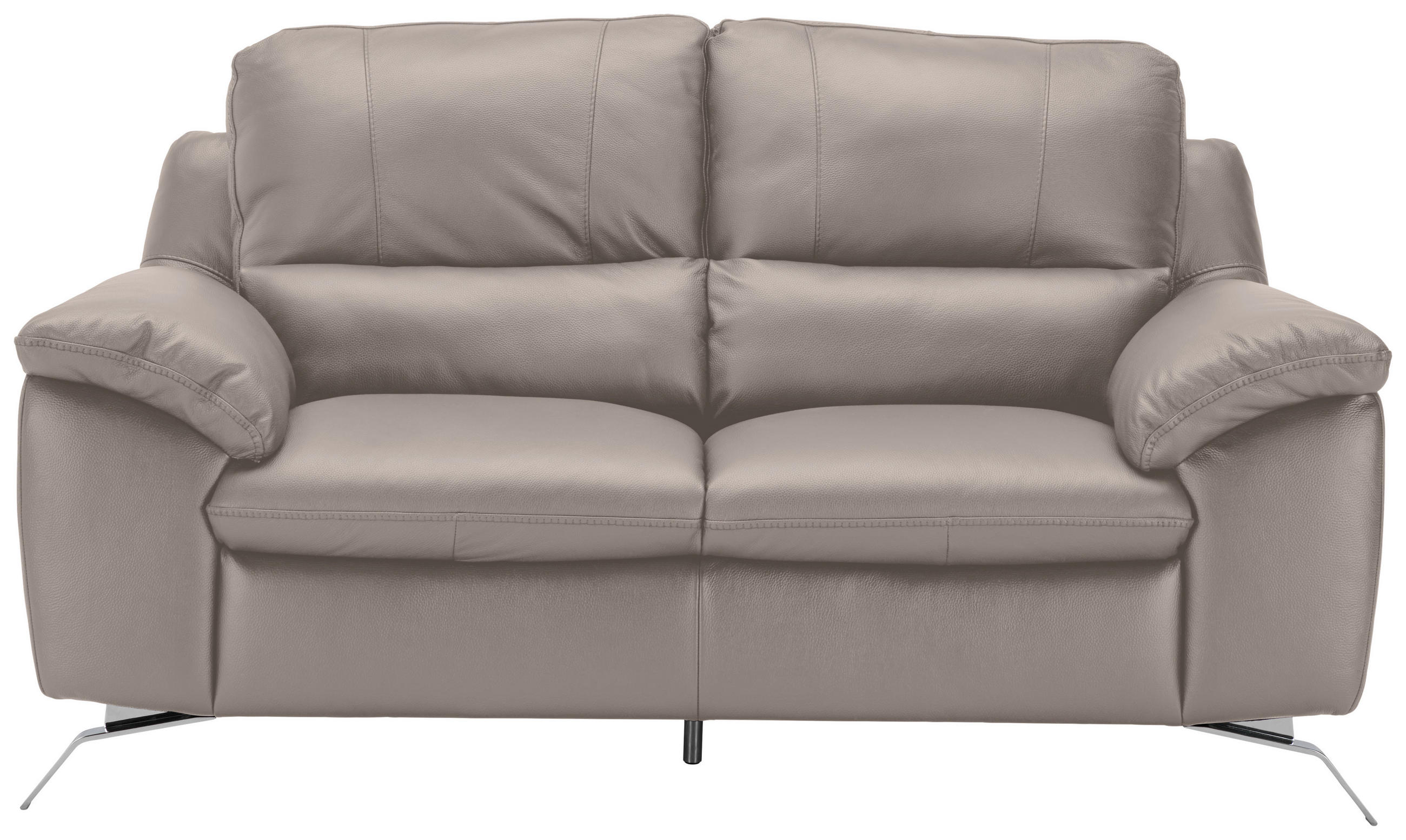 2,5-SITZER Kombination Echtleder/Lederlook Grau  - Silberfarben/Grau, Design, Leder/Metall (211/97/95cm) - Livetastic