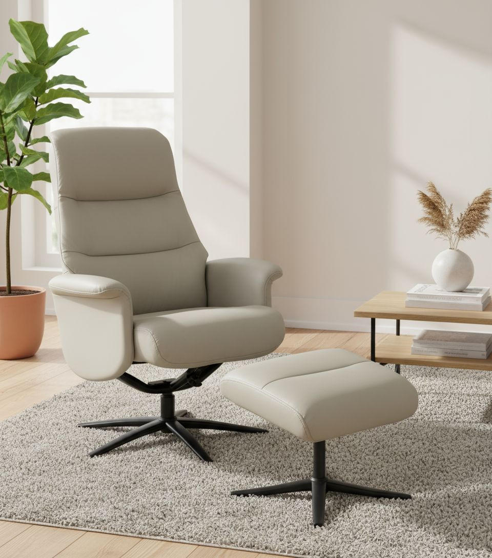 RELAXSESSELSET Lederlook Echtleder    - Hellgrau/Schwarz, Design, Leder/Textil (76/107/79cm) - Livetastic