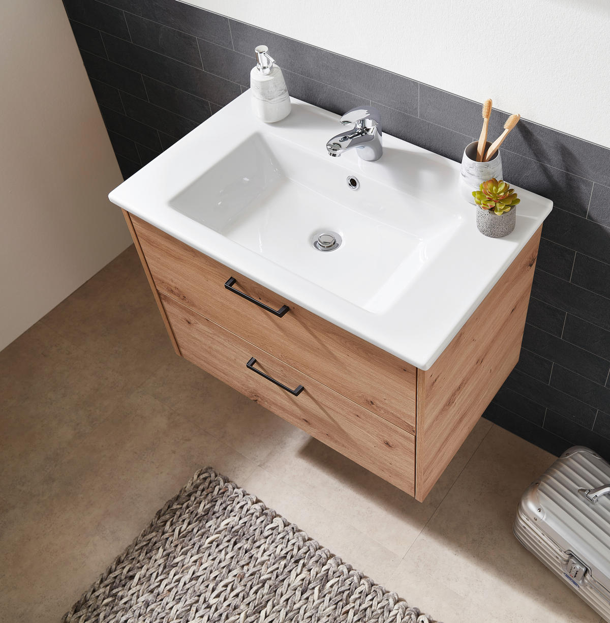 UMIVAL. ENOTA Z UMIVALNIKOM  - črna/bela, Design, leseni material/keramika (75cm) - Xora