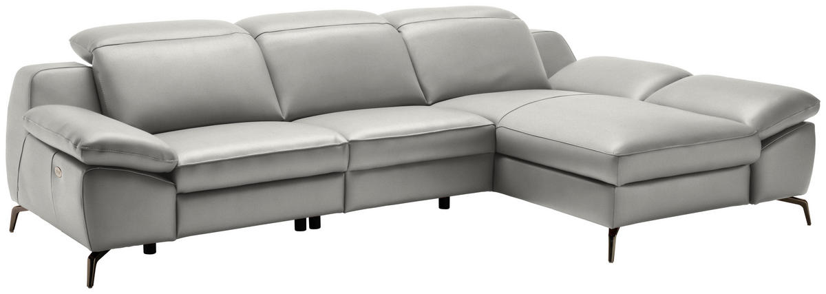 ECKSOFA in Echtleder Grau  286/183 cm  - Schwarz/Grau, Design, Leder/Metall (286/183cm) - Celina Home