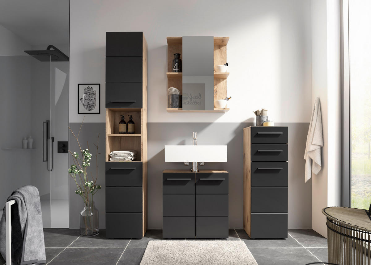 MIDISCHRANK 34/104/31 cm  - Eichefarben/Schwarz, Modern, Holzwerkstoff/Kunststoff (34/104/31cm) - MID.YOU