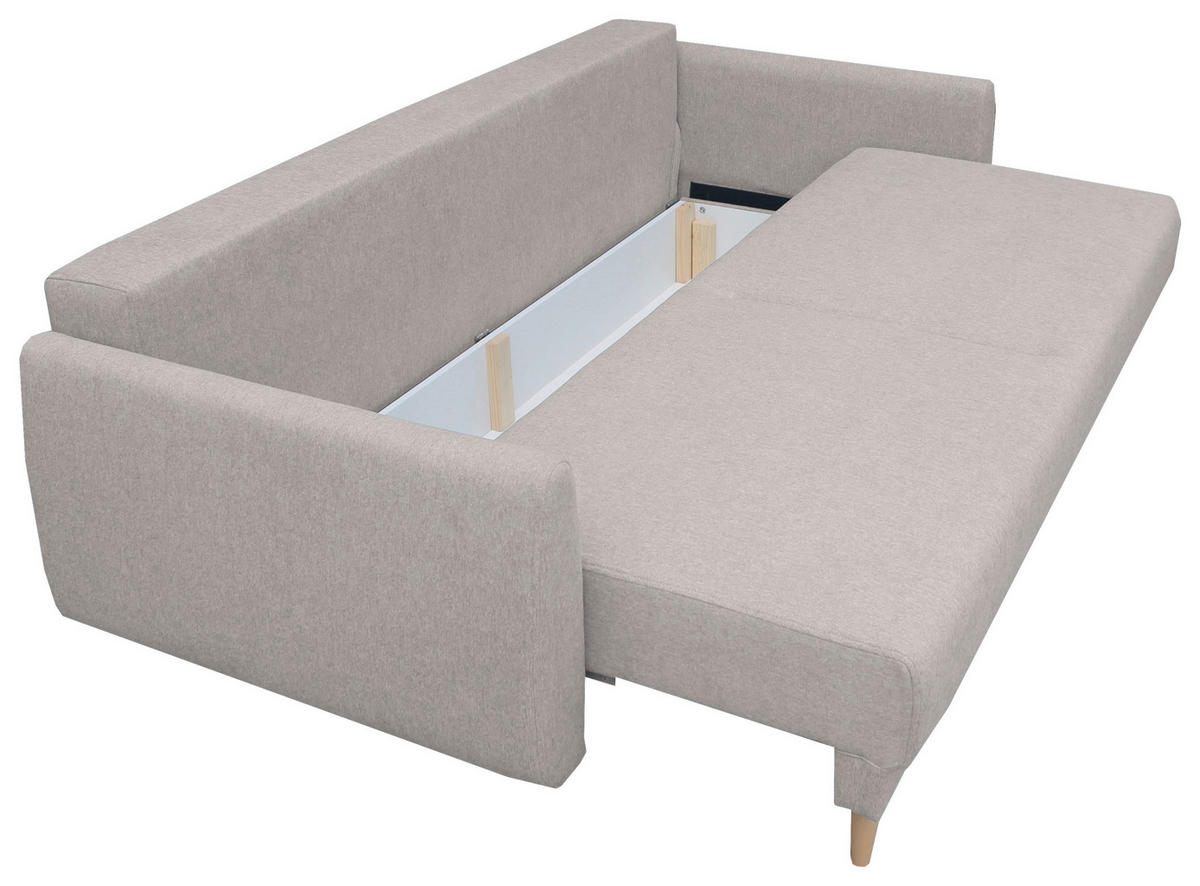 SCHLAFSOFA  mit Liegefunktion, Schlafen auf Sitzhöhe, Rücken echt Webstoff Grau  - Buchefarben/Grau, KONVENTIONELL, Holz/Textil (220/90/95cm) - Carryhome