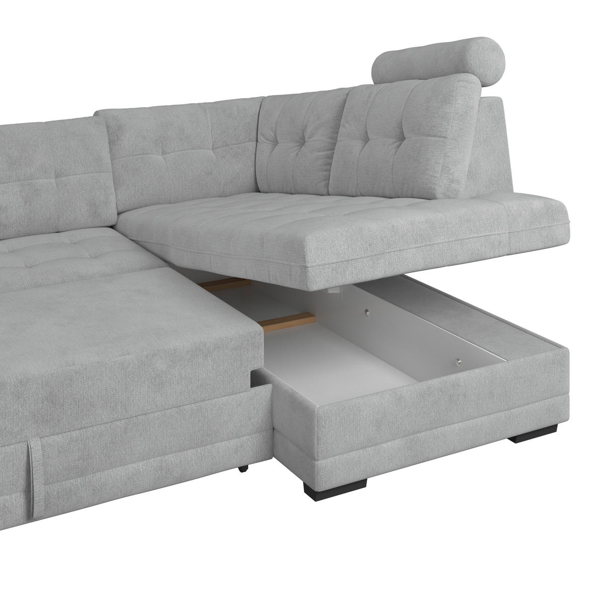 ECKSOFA  Mikrofaser, Struktur Hellgrau  - Hellgrau/Schwarz, Konventionell, Kunststoff/Textil (251/183cm) - MID.YOU