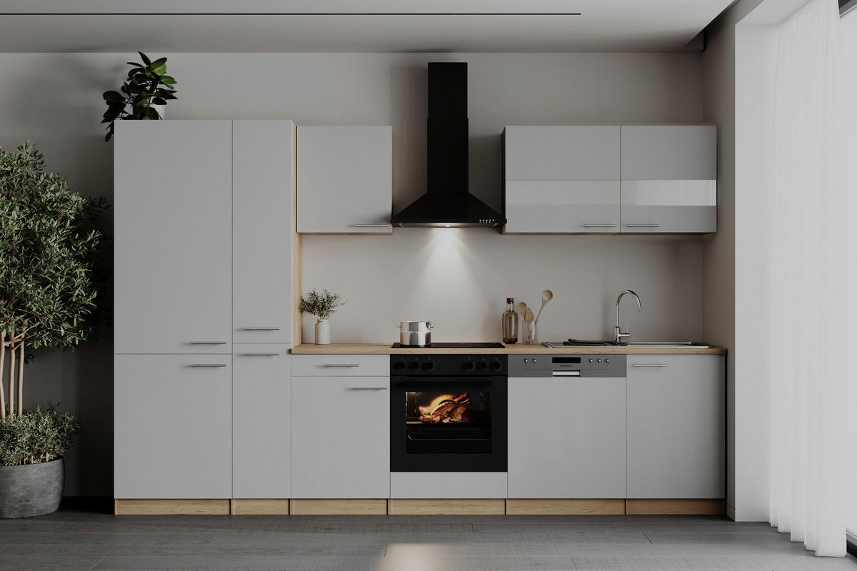 KÜCHENBLOCK 310 cm   in Weiß  - Edelstahlfarben/Eichefarben, Basics, Holzwerkstoff/Metall (310cm) - Respekta