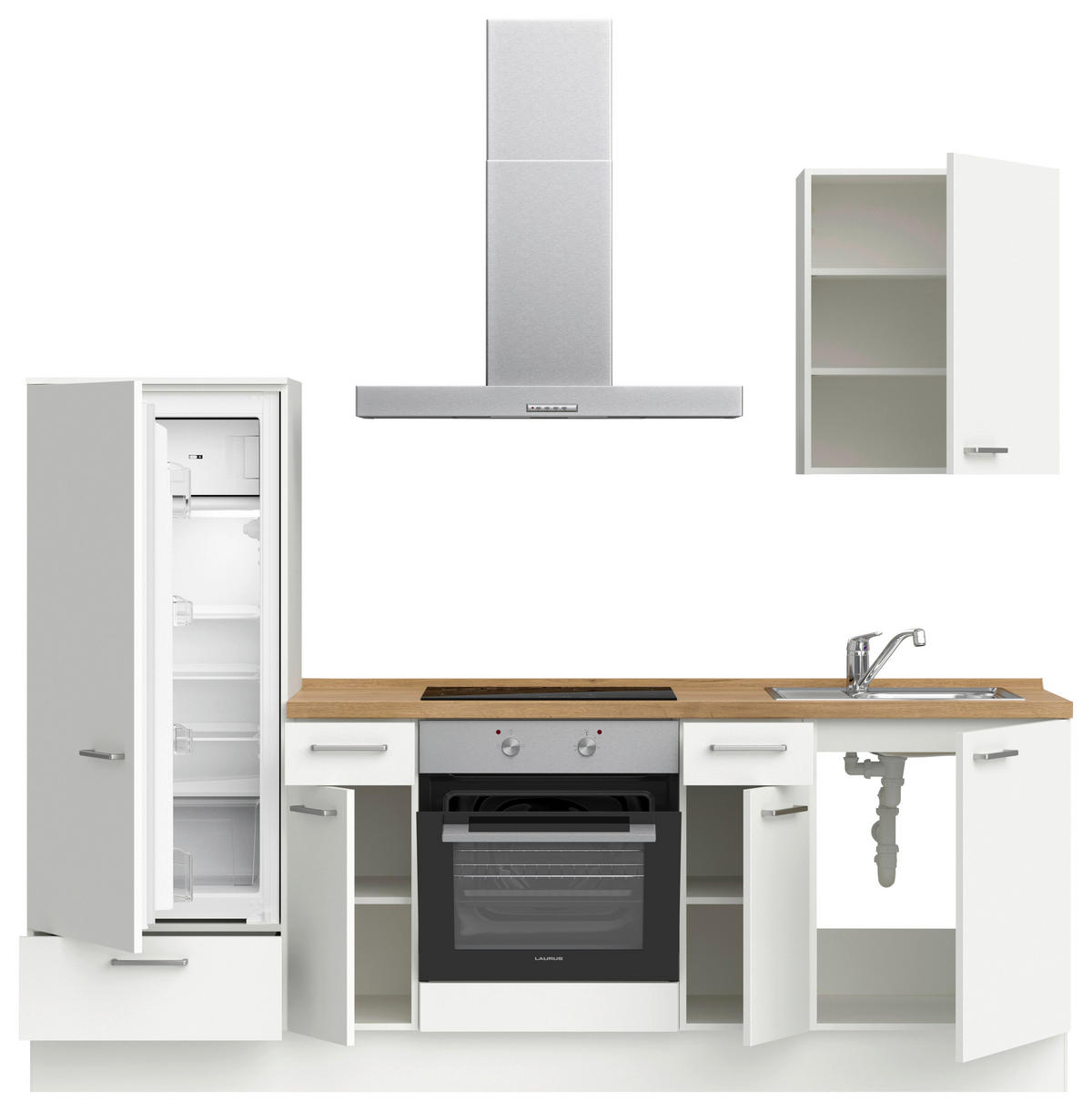 KÜCHENBLOCK 240 cm   in Weiß, Eichefarben  - Edelstahlfarben/Eichefarben, MODERN, Holzwerkstoff/Metall (240cm) - Nobilia