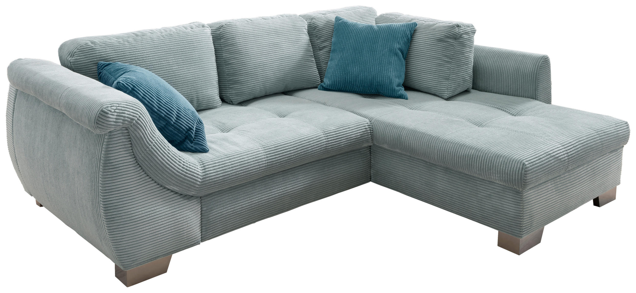 ECKSOFA Blau Cord  - Blau/Silberfarben, Design, Holz/Textil (250/190cm) - MID.YOU