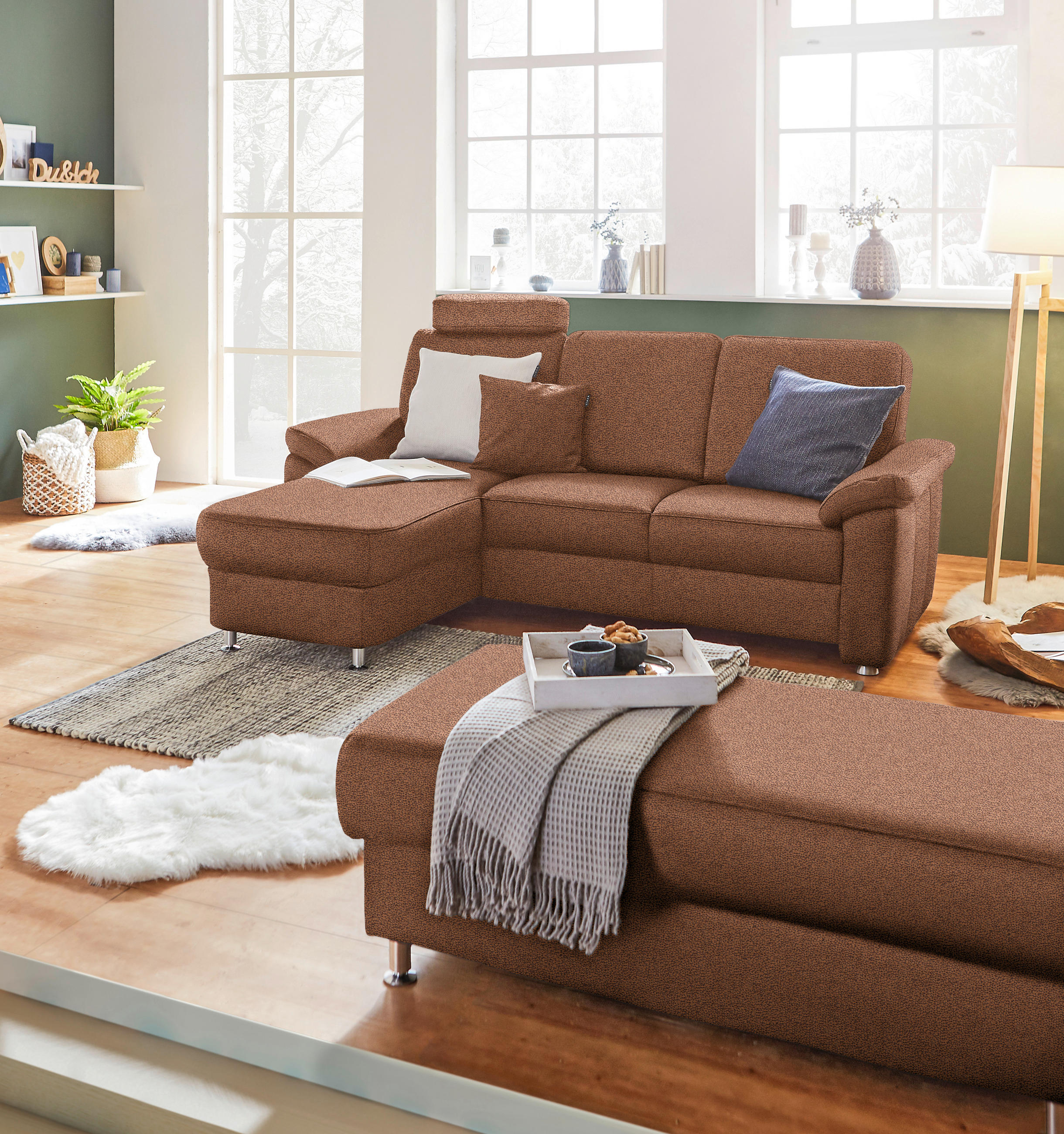 ECKSOFA in Flachgewebe Braun  - Chromfarben/Braun, Konventionell, Textil/Metall (163/220cm) - Beldomo System