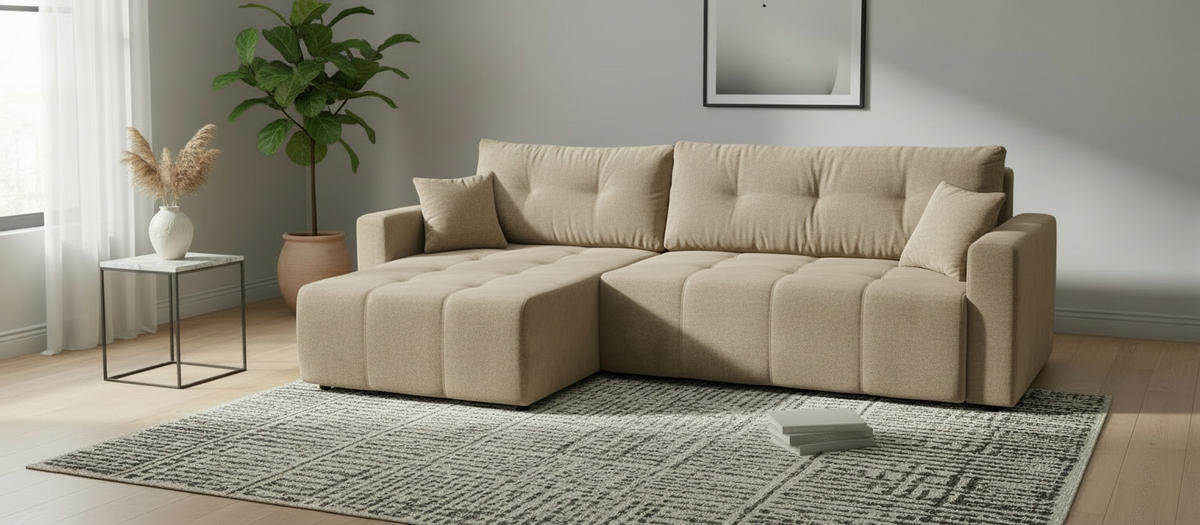 ECKSOFA LAGUNA Braun Frottee  - Schwarz/Braun, Design, Kunststoff/Textil (143/260cm) - MID.YOU