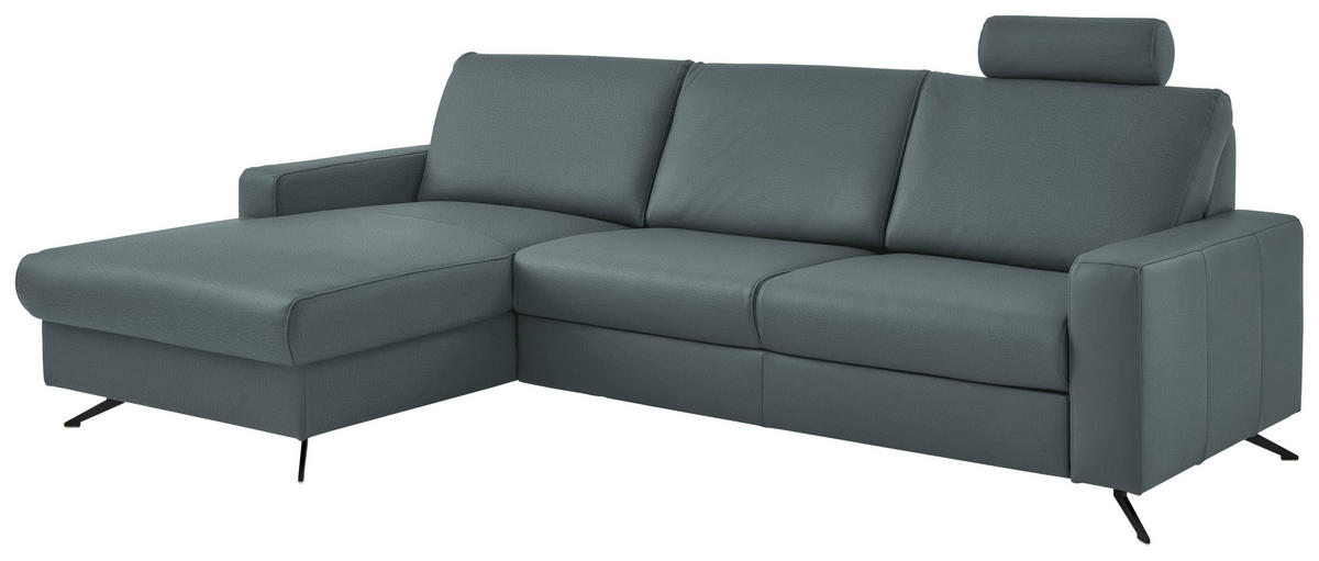 ECKSOFA in Echtleder Blaugrau  165/267 cm  - Blaugrau/Schwarz, Design, Leder/Metall (165/267cm) - Beldomo Premium