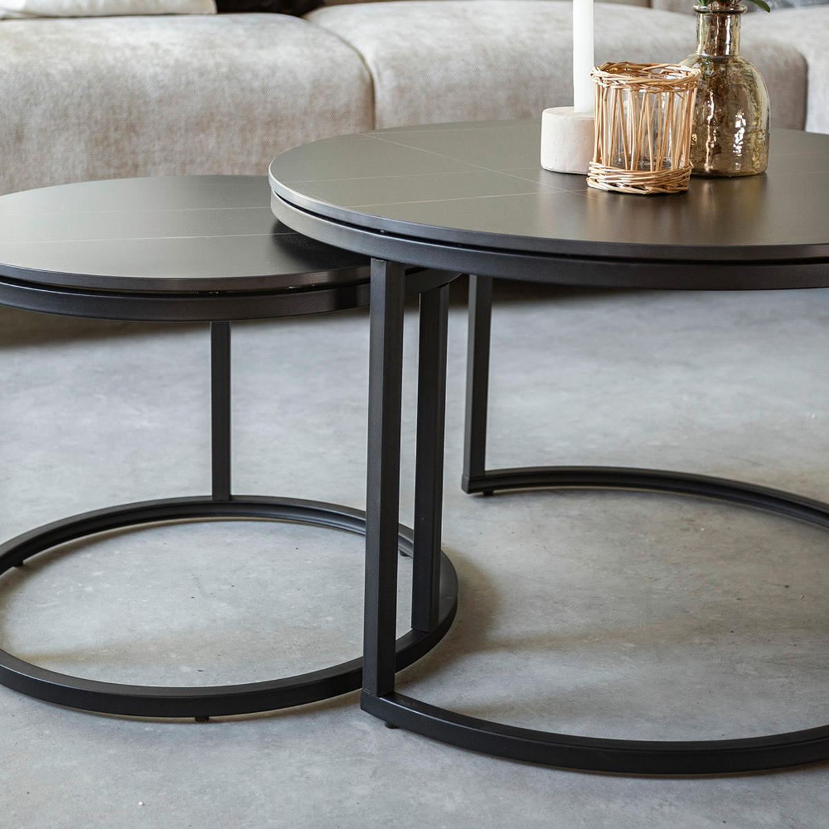 COUCHTISCH in Metall, Stein 68/68/43 cm  - Schwarz, KONVENTIONELL, Stein/Metall (68/68/43cm) - MID.YOU