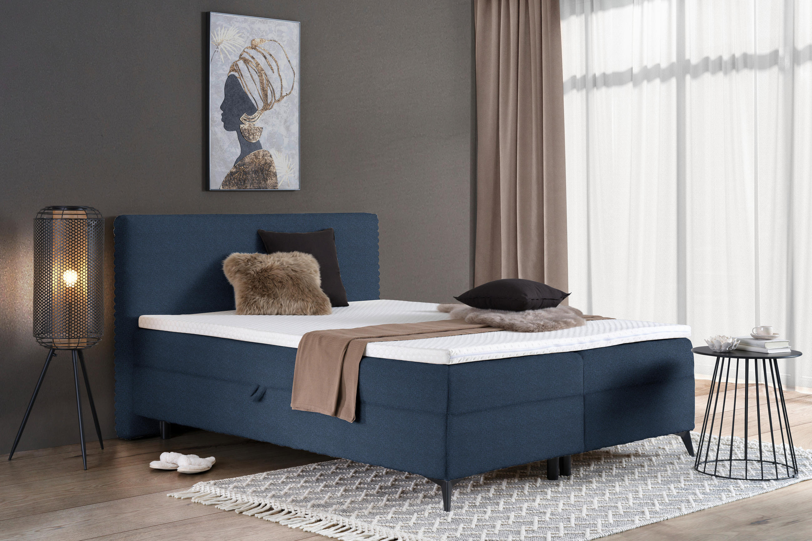 BOXBETT 140/200 cm  in Blau  - Blau/Schwarz, Design, Holz/Holzwerkstoff (140/200cm) - Xora