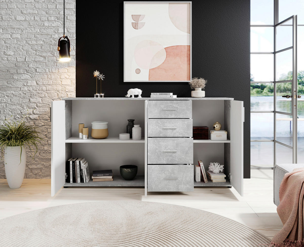 KOMODA, sivá, biela, 160/82/35 cm - sivá/biela, Konventionell, kompozitné drevo/plast (160/82/35cm) - Carryhome