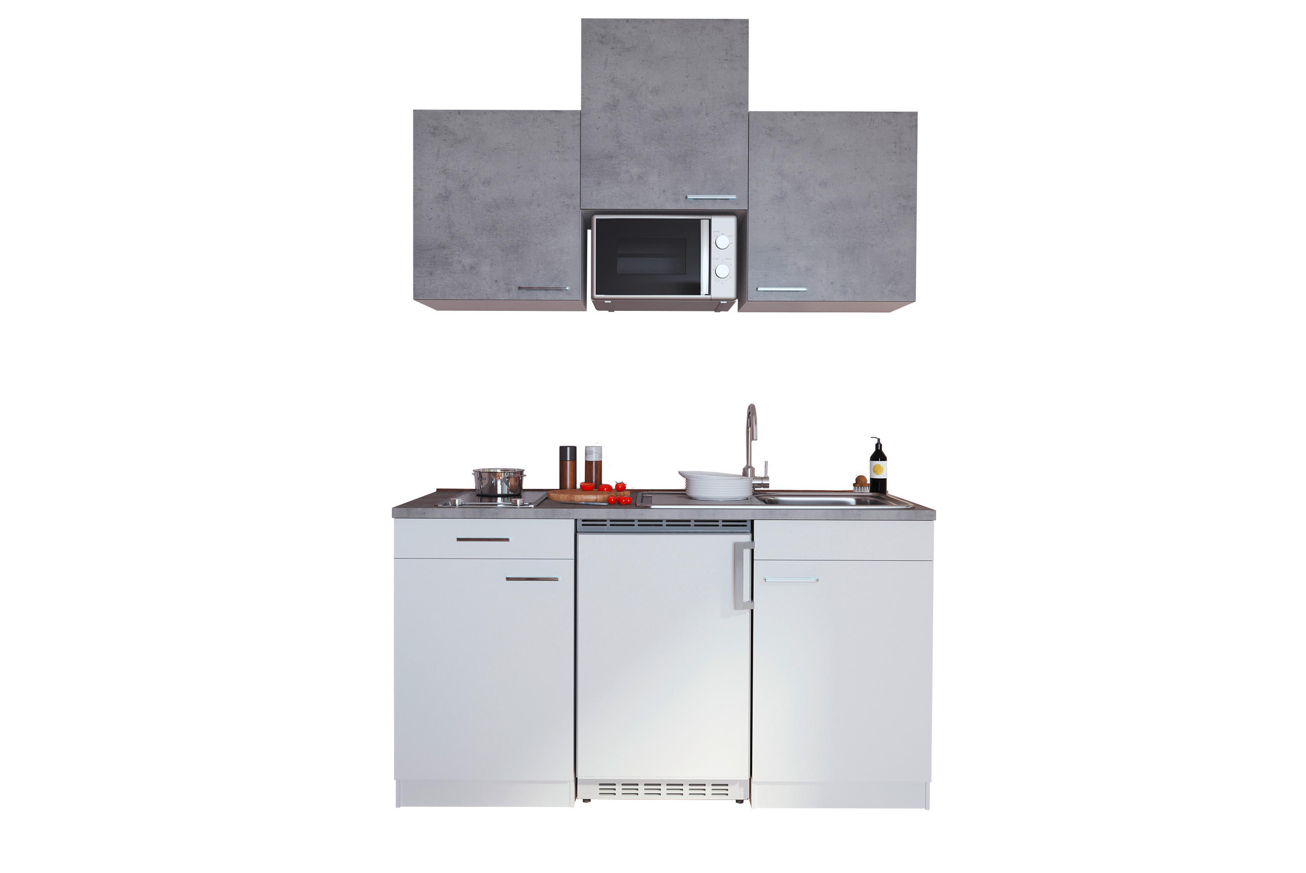 MINIKÜCHE 150 cm   in Grau, Weiß  - Alufarben/Weiß, KONVENTIONELL, Holzwerkstoff/Kunststoff (150cm) - Respekta