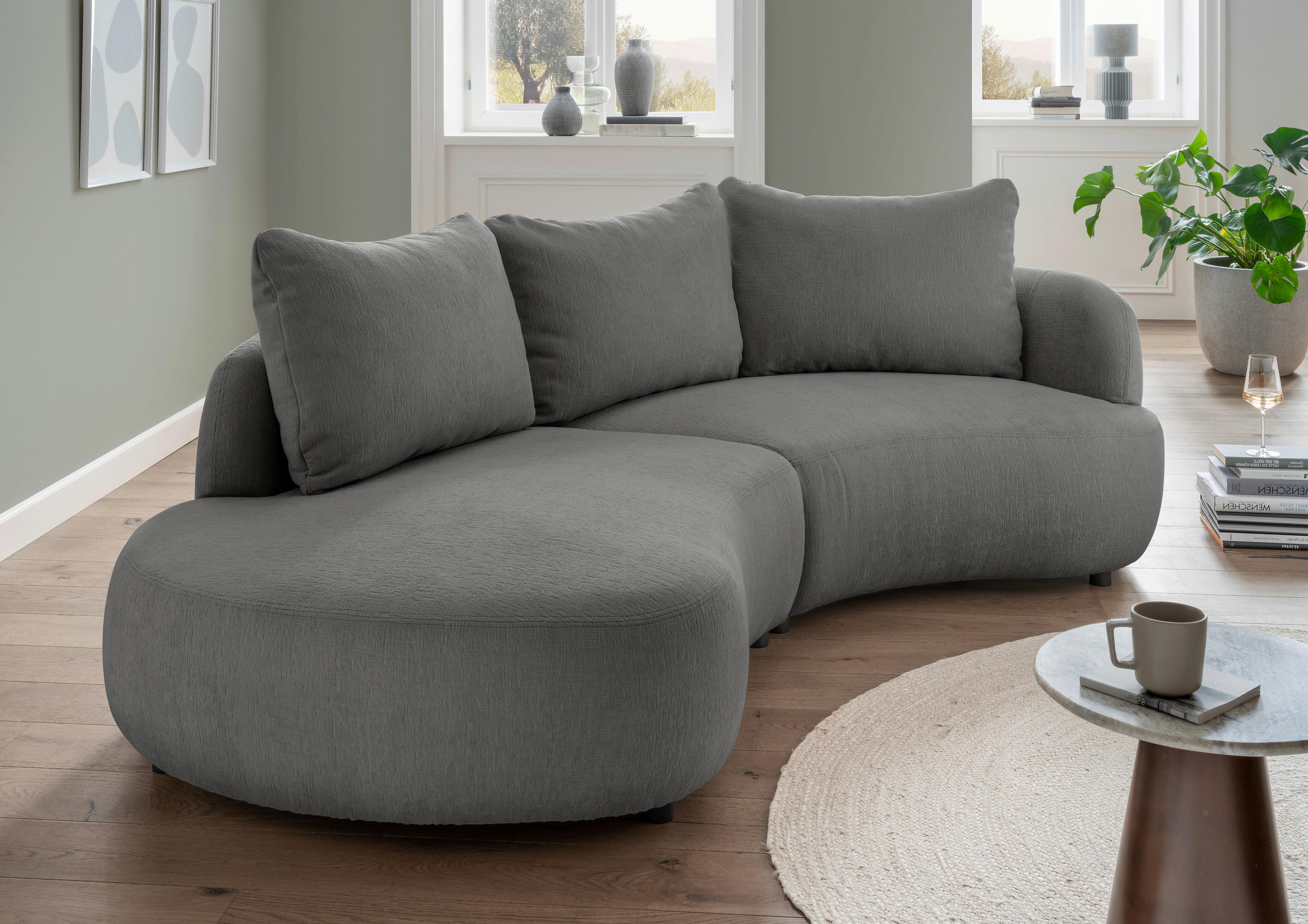 ECKSOFA in Mikrofaser Graubraun  - Graubraun/Schwarz, Modern, Kunststoff/Textil (250/139cm) - Livetastic