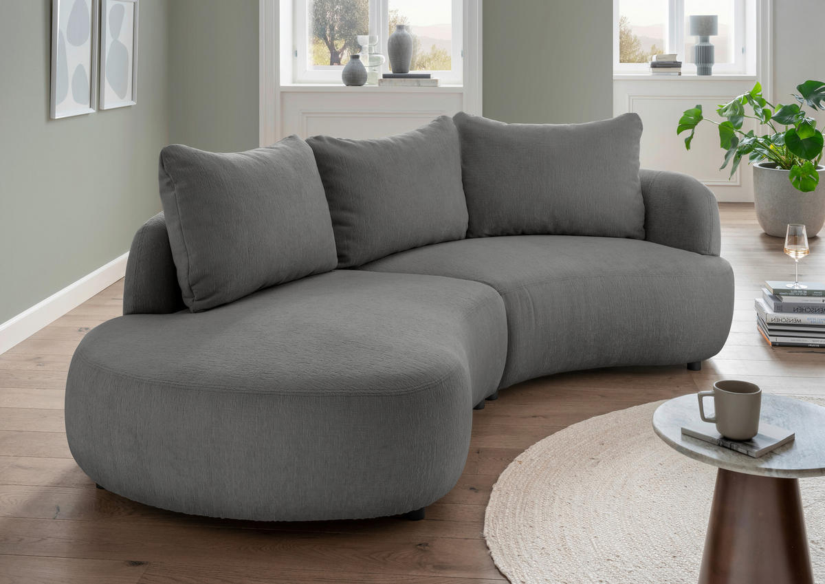 ECKSOFA in Mikrofaser Graubraun  - Graubraun/Schwarz, Modern, Kunststoff/Textil (250/139cm) - Livetastic