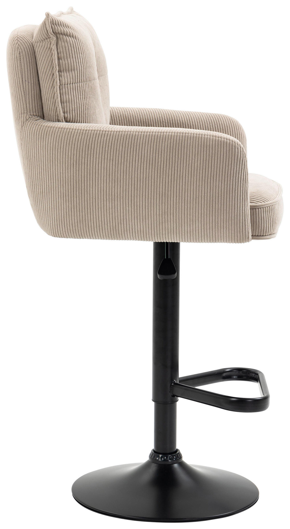BARHOCKER Cord Beige, Creme, Schwarz Eisen Sitzfläche 360° drehbar, Stoffauswahl, inklusive Armlehnen  - Beige/Creme, Design, Textil/Metall (54/98-120/58cm) - Novel