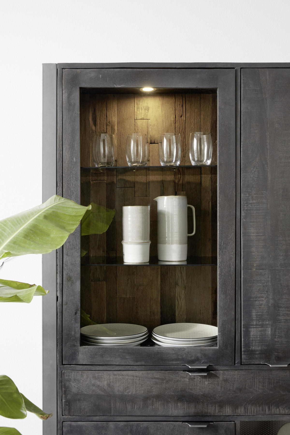VITRINE in vollmassiv Mangoholz Schwarz  - Transparent/Anthrazit, Basics, Glas/Holz (104/200/40cm) - Livetastic