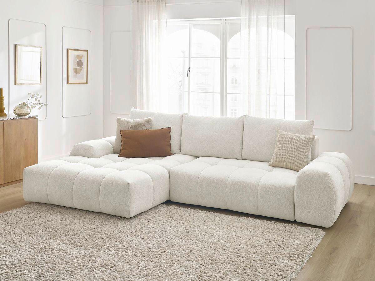 ECKSCHLAFSOFA EVEREST  mit Rücken echt, Armteil links, Armteil rechts Flachgewebe Weiß  - Schwarz/Weiß, MODERN, Kunststoff/Textil (318/180cm) - Livetastic