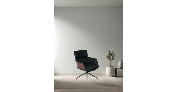 ARMLEHNSTUHL  in Eisen Echtleder pigmentiert  - Walnussfarben/Schwarz, Design, Leder/Holz (62/92/66cm) - Dieter Knoll