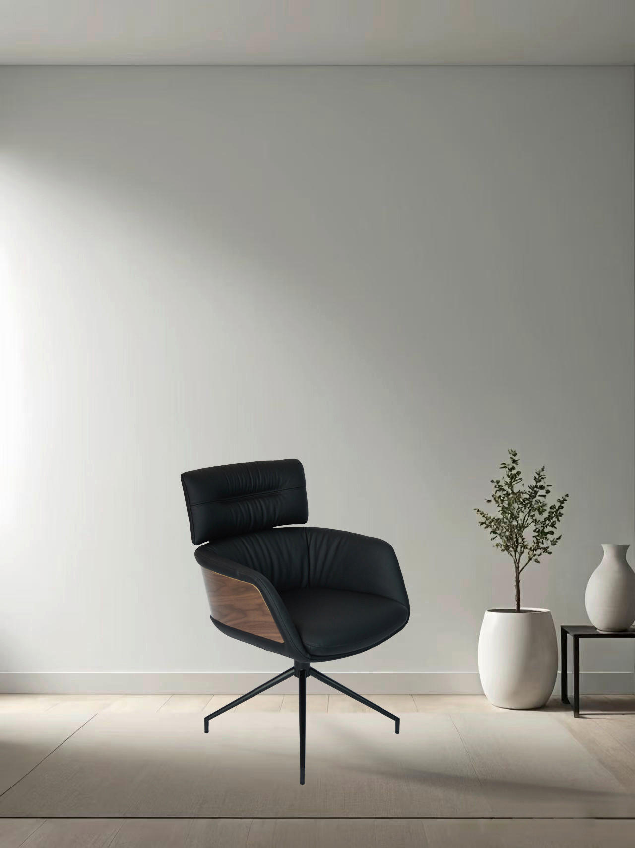 ARMLEHNSTUHL  in Eisen Echtleder pigmentiert  - Walnussfarben/Schwarz, Design, Leder/Holz (62/92/66cm) - Dieter Knoll
