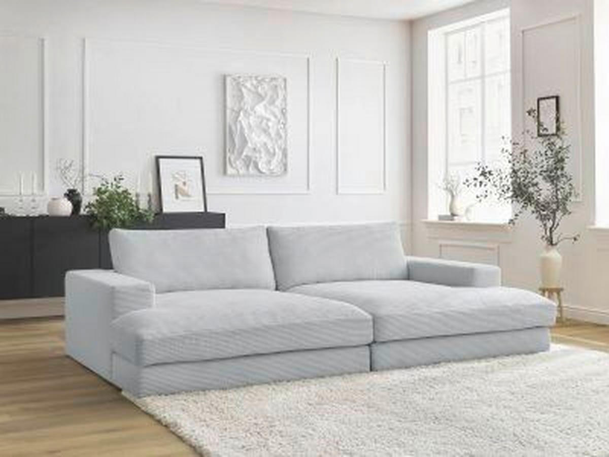 BIGSOFA LEONARD Cord Hellgrau  - Hellgrau/Schwarz, MODERN, Kunststoff/Textil (234/77/159cm)