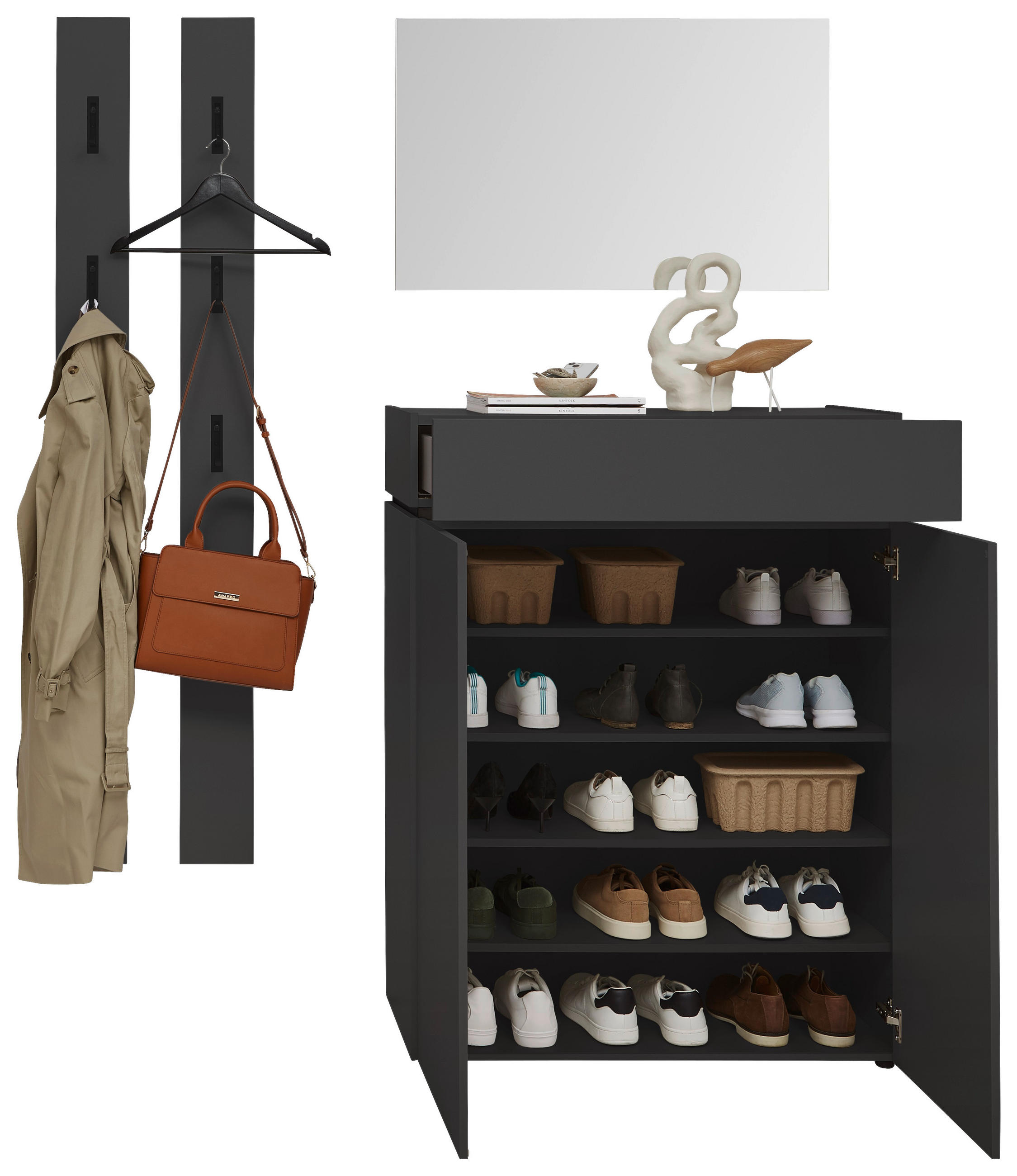 GARDEROBE 4-teilig in 140/199/40 cm - Graphitfarben, Design, Holzwerkstoff (140/199/40cm) - Voleo