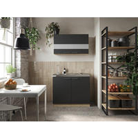 MINIKÜCHE 100 cm   in Schwarz, Eichefarben  - Eichefarben/Silberfarben, Basics, Glas/Holzwerkstoff (100cm) - Respekta