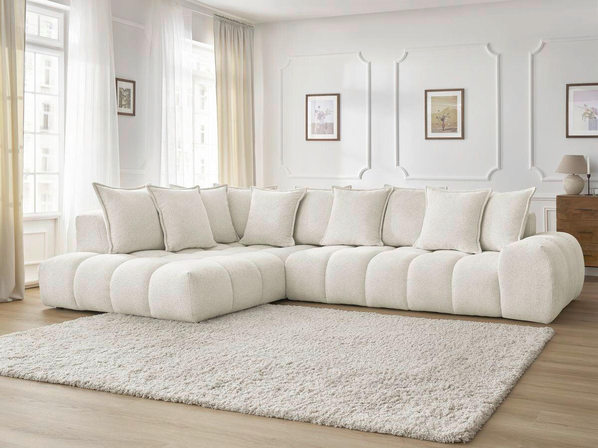 ECKSOFA Ottomane links  EVEREST Weiß Flachgewebe  - Schwarz/Weiß, MODERN, Kunststoff/Textil (210/352cm) - Livetastic