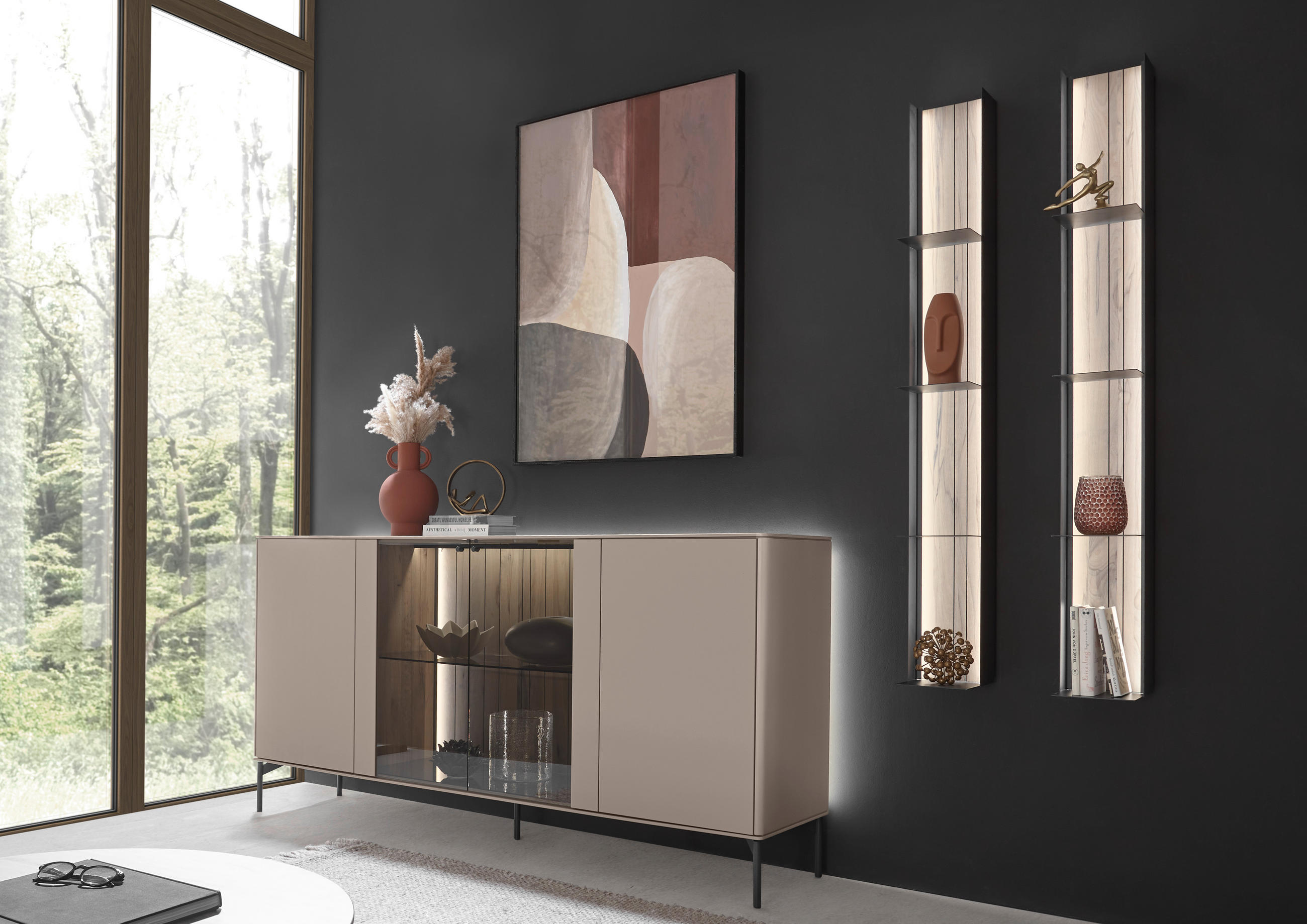 SIDEBOARD Buchefarben, Sandfarben  196/81/46 cm  - Sandfarben/Buchefarben, Design, Glas/Holz (196/81/46cm) - Johann Jakob