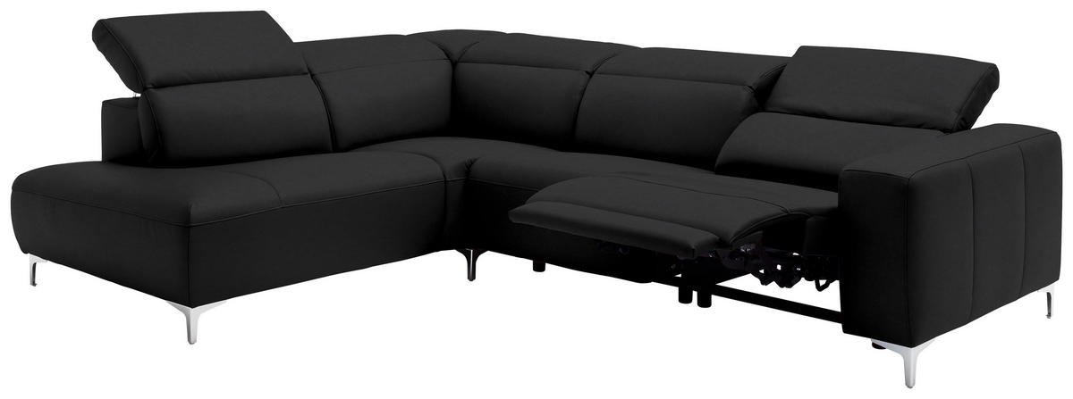 ECKSOFA in Echtleder Schwarz  - Chromfarben/Schwarz, Design, Leder/Metall (223/290cm) - Pure Home Lifestyle