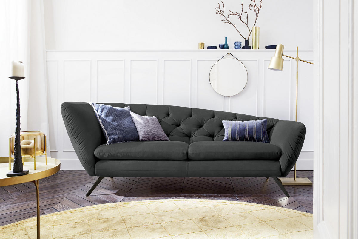 CHESTERFIELD-SOFA in Mikrofaser Dunkelgrau  - Dunkelgrau/Schwarz, Design, Textil/Metall (223/84/90cm) - Pure Home Lifestyle