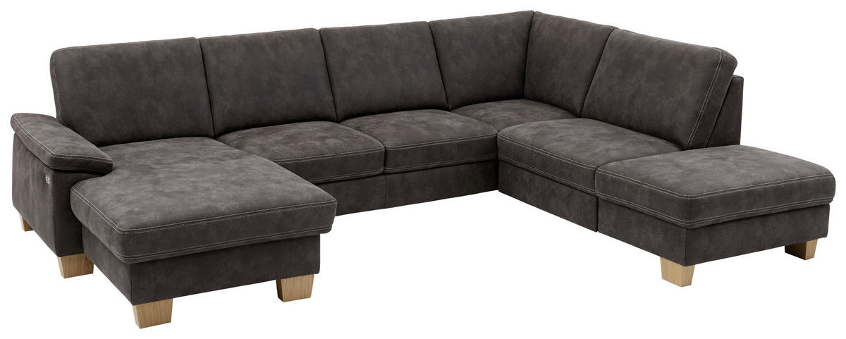 WOHNLANDSCHAFT Grau Mikrofaser  - Eichefarben/Beige, Design, Holz/Textil (235/316/167cm) - Beldomo System