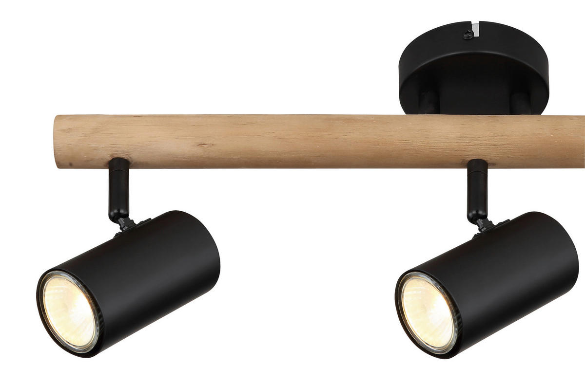 BODOVÉ SVÍTIDLO, 5 W/GU10, 54/10/19,5 cm - tmavě hnědá/černá, Natur, kov/dřevo (54/10/19,5cm) - Globo