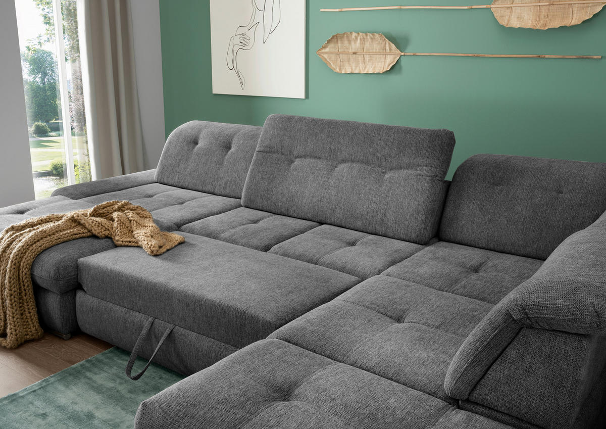 WOHNLANDSCHAFT in Chenille Anthrazit  - Chromfarben/Anthrazit, Design, Textil/Metall (195/376/254cm) - Livetastic