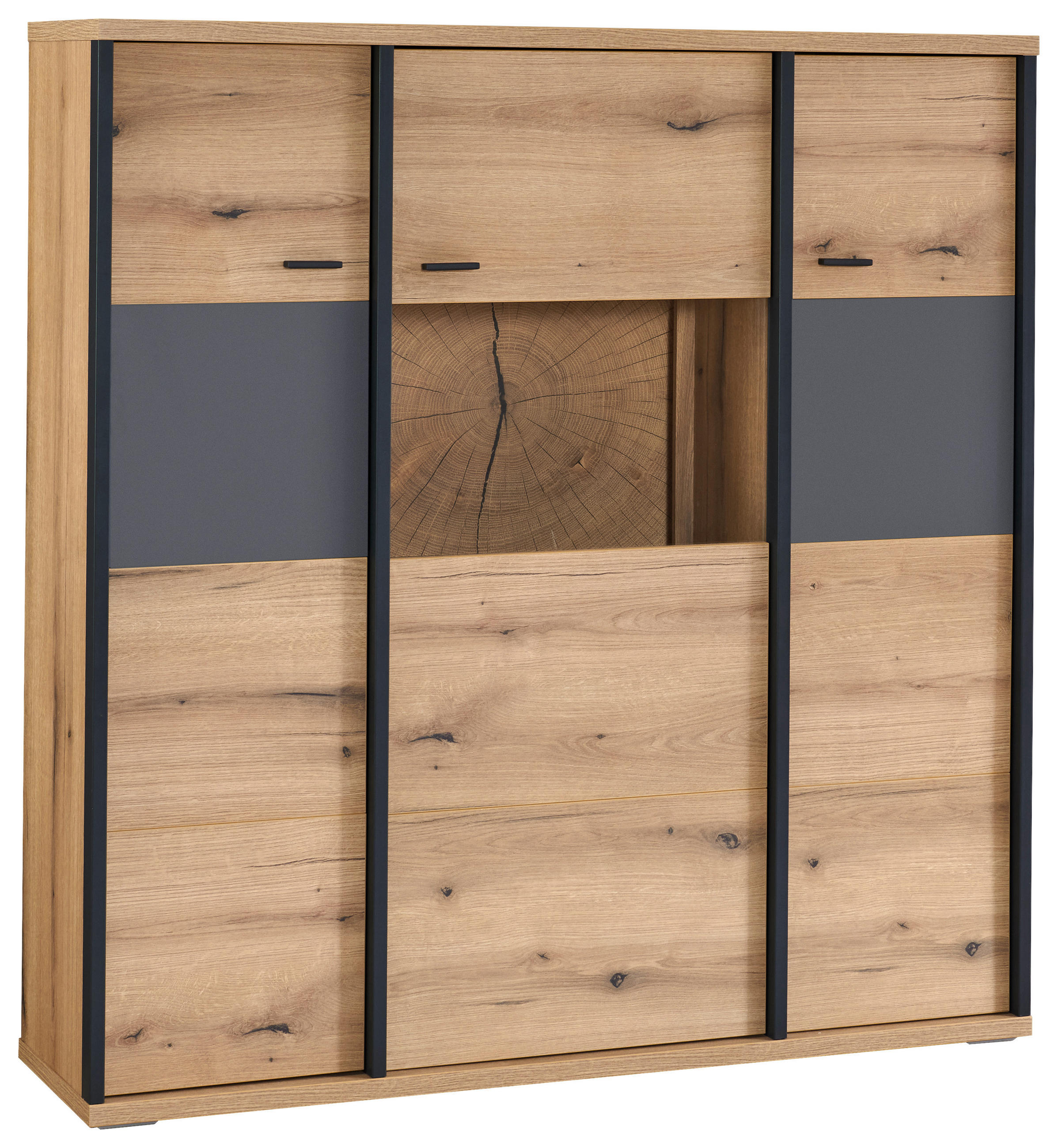 HIGHBOARD Schwarz, Eichefarben, Dunkelgrau  135/141,6/38 cm  - Eichefarben/Dunkelgrau, Konventionell, Glas/Holzwerkstoff (135/141,6/38cm) - Xora